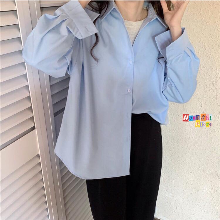 Sơ Mi Tay Dài Trơn Màu Mới Dáng Rộng Nam Nữ Ulzzang Unisex - MM