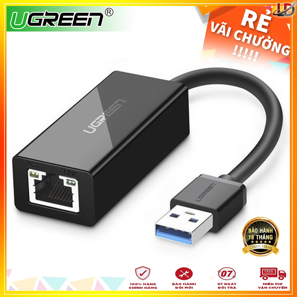 Cáp chuyển đổi USB 3.0 sang LAN 10/100/1000 Mbps CR111 Ugreen 20256 (Đen)