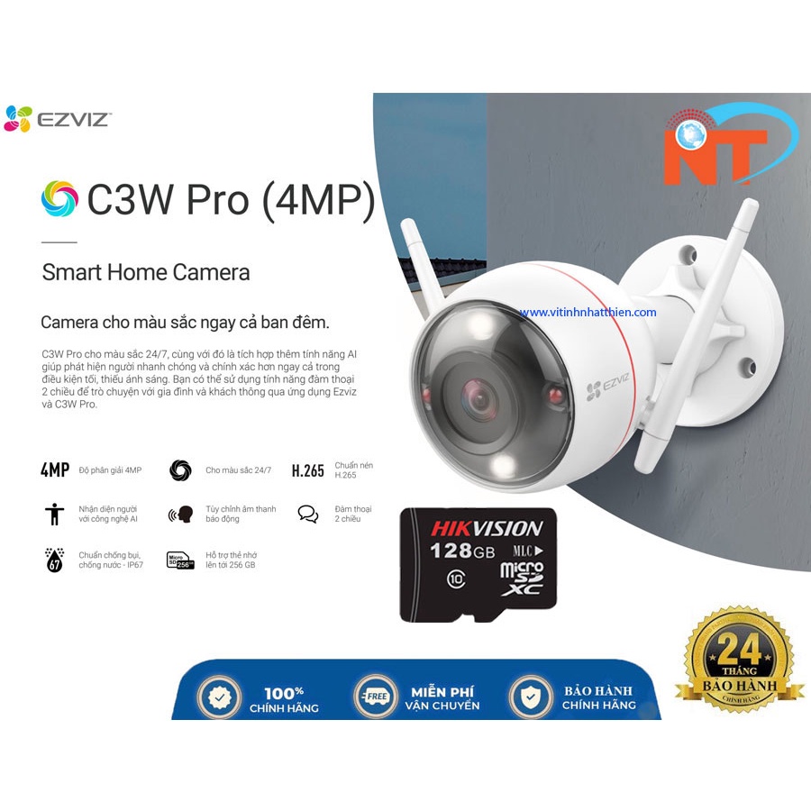 Camera IP Wifi ngoài trời EZVIZ C3W Pro 4Mp độ nét 2K - ban đêm có màu - đàm thoại 2 chiều - hổ trợ thẻ nhớ lên đến 256G | BigBuy360 - bigbuy360.vn