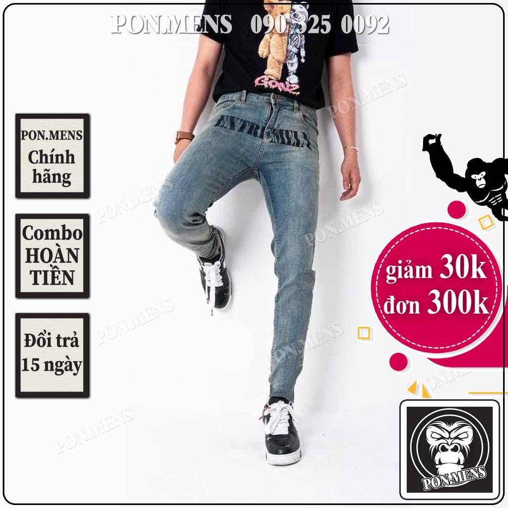 [sale xả kho] Quần bò nam co giãn tốt màu xanh mài in chữ Pon.mens