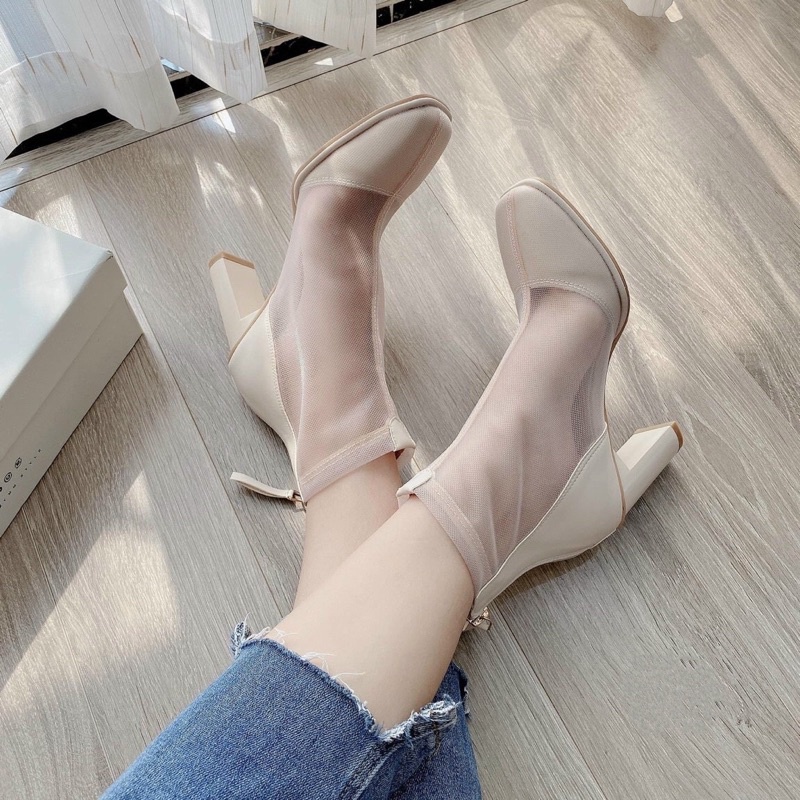 Boots Phối Lưới Gót 7cm
