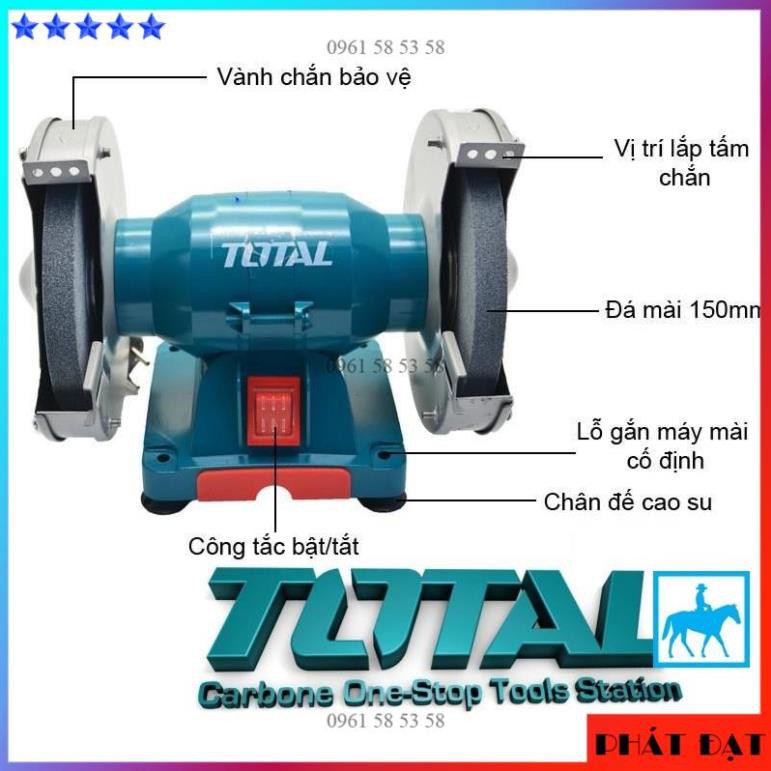 [CHÍNH HÃNG] TOTAL Máy Mài Để Bàn 2 Đá 150W Đá 150mm 6inch TBG15015 Điện Sài Gòn (TĐSG)