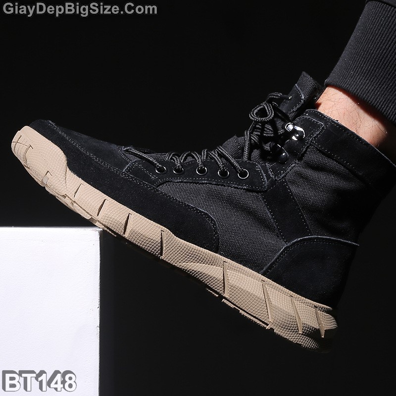 Giày boot (bốt) da lộn, giày phượt cổ cao big size cỡ lớn EU:45-46 cho nam chân to