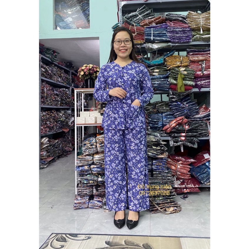 Bộ Đồ Trung Niên Chất Thun Lạnh Áo Bà Ba Tay Dài Quần Dài cho Mẹ Cho Bà