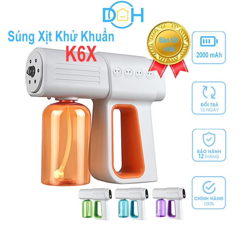 Súng Xịt Khử Khuẩn FREESHIPMáy Diệt Khuẩn Cầm Tay,Súng Xịt Khử Khuẩn Nano K6X, K5 Hàng Chuẩn In Laser 6 Mắt UV