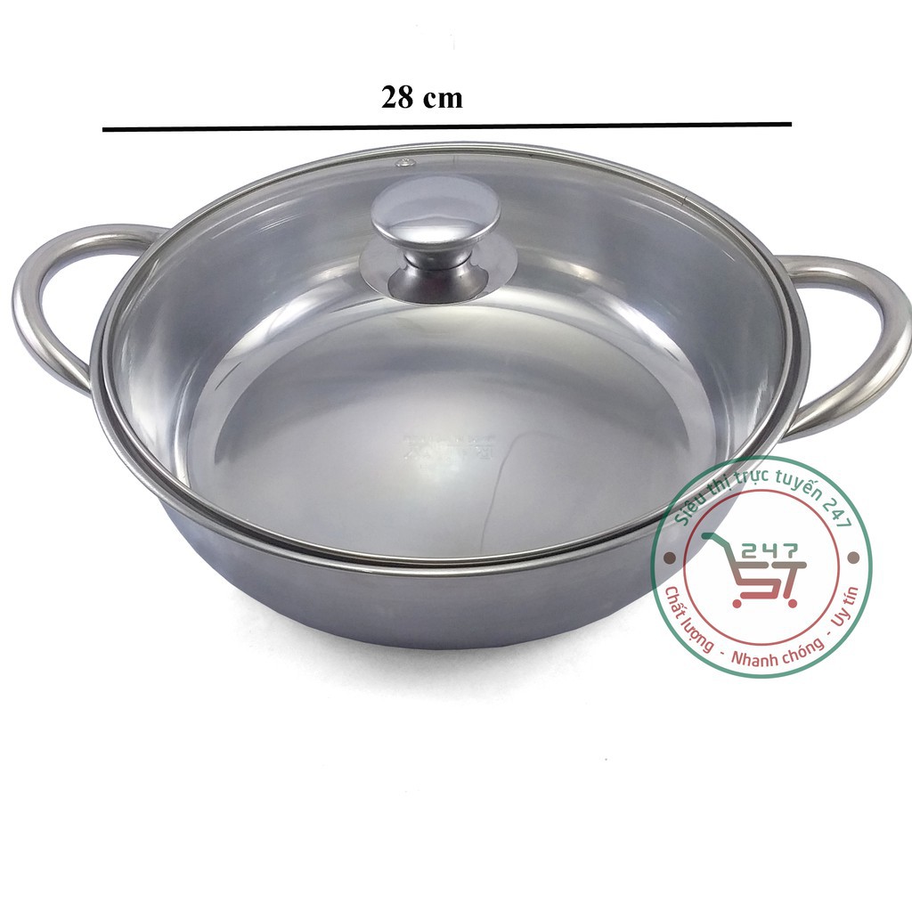 Nồi lẩu inox 28 cm 4 rem nắp kính Rainy TTLAU28NK bền đẹp sáng bóng