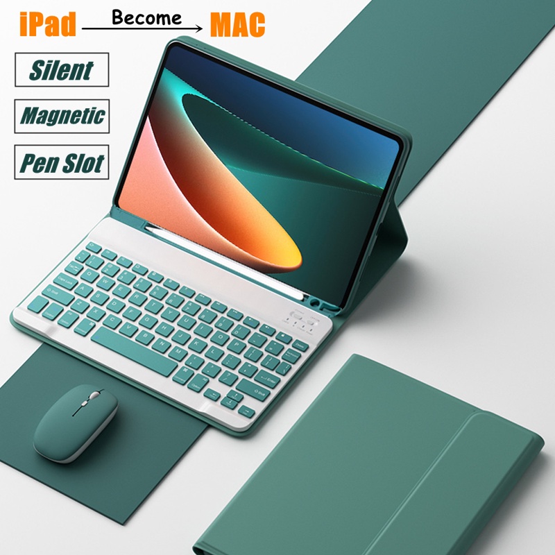 Bao Da Máy Tính Bảng Bằng Silicon Mềm Tích Hợp Bàn Phím Bluetooth Không Dây Có Ngăn Đựng Bút Cho iPad 10.2 9th Air4