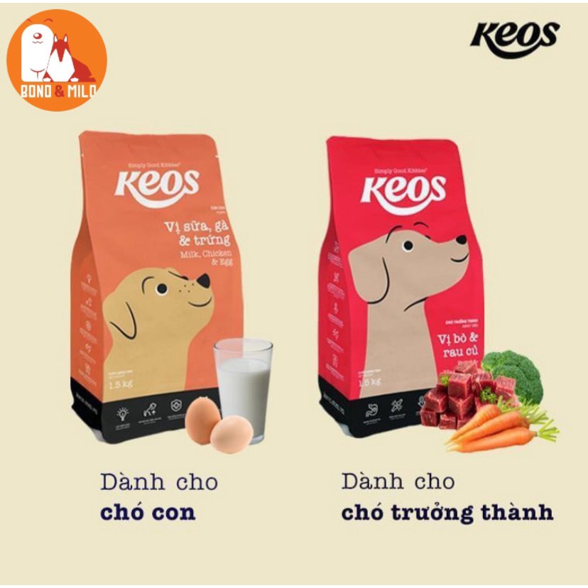 THỨC ĂN CHO CHÓ HẠT KEOS VỊ BÒ VÀ GÀ BAO 1,5KG - BONDMILO SHOP
