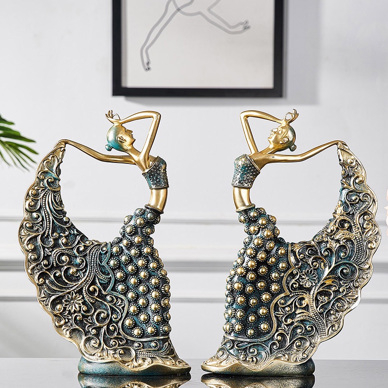 Tượng vũ nữ múa chim công trang trí nhà cửa, tủ rượu phòng khách cửa sổ văn phòng, tối giản hiện đại