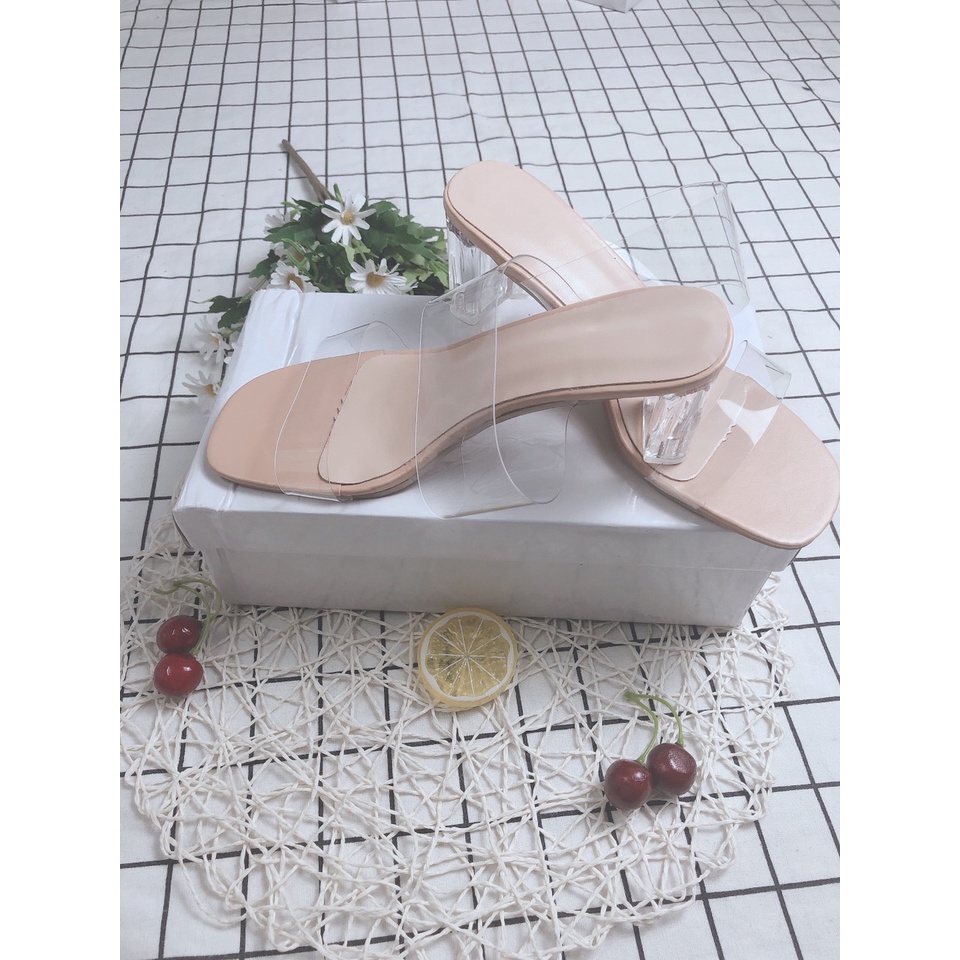 Dép cao gót nữ WOMEN STORY dép quai trong đế vuông sandal  quai ngang nhựa MiCa cao cấp mùa hè đế 7cm