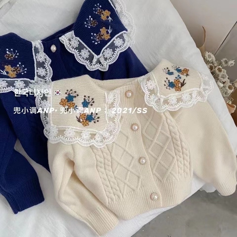 Áo len cổ thêu kiểu công chúa siêu sang cho bé 1-6 tuổi ( size 80-120)