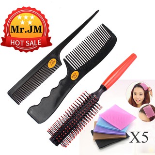 Combo Phụ Kiện Lược Chải Lược  Hớt Tóc Lược Uốn Phồng và 5 Gói Miếng Dán Tóc Gọn Gàng