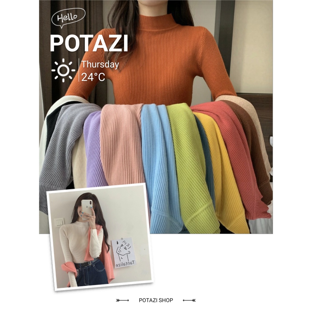 Áo Len Nữ Vải Len Tăm Cổ 3 Phân Form Ôm ALE03