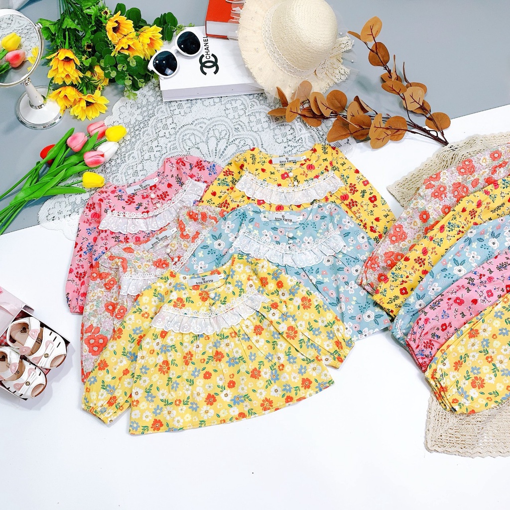 Bộ dài tay bo chun kate hoa cho bé gái DKT39