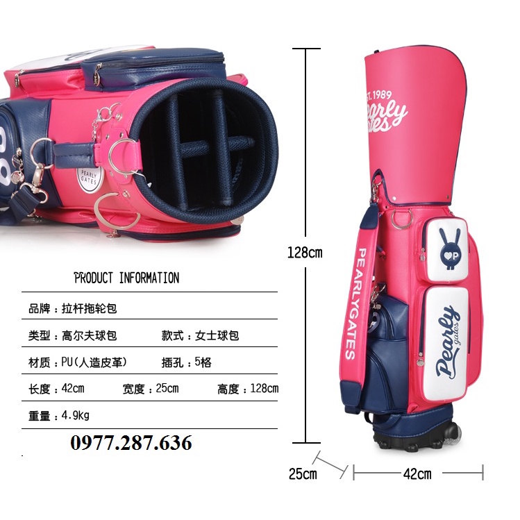 Túi đựng gậy golf bag nữ PG chứa 14 - 16 gậy da PU cao cấp chống nước chống bụi TM058