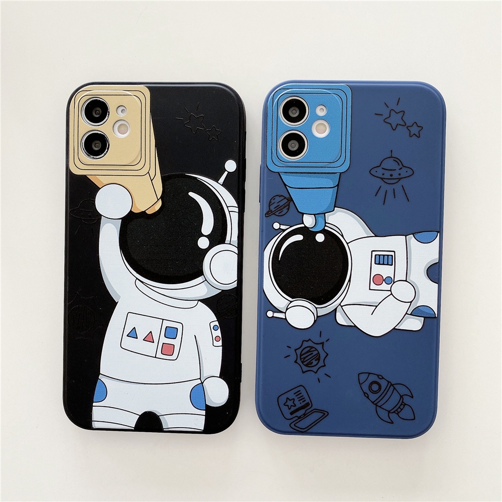 Ốp điện thoại silicon mềm in hình phi hành gia bảo vệ camera cho iPhone 13/12/11 Pro Max X Xr 6 7 8 Plus | BigBuy360 - bigbuy360.vn