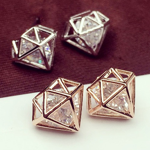 Đôi bông tai hình kim cương phối đính đá thời trang cho nữ