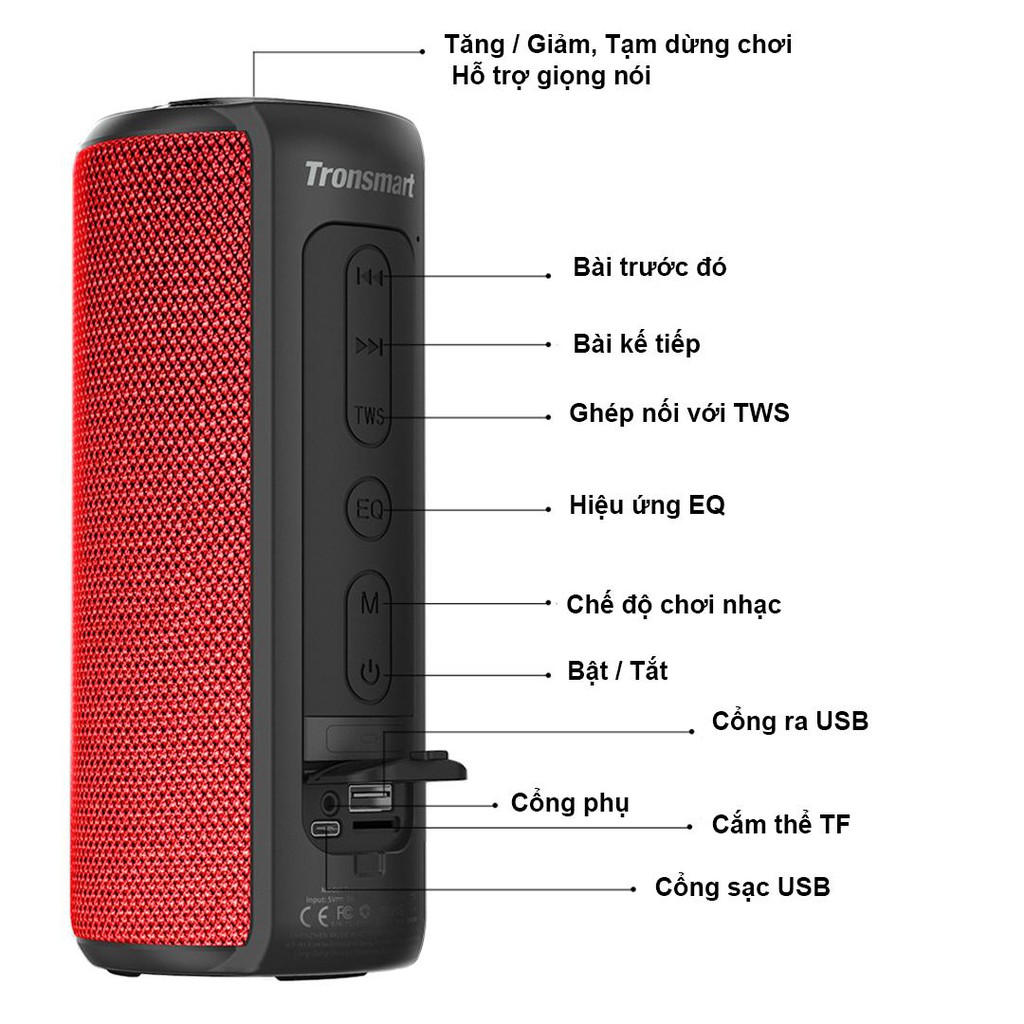 Tronsmart Element T6 Plus/T6 Plus Upgraded Loa không dây bluetooth 5.0 ngoài trời, âm thanh vòm 360 độ, Bass sâu