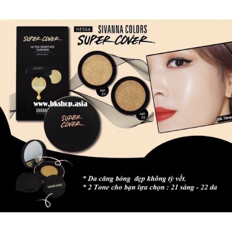 [Tặng kèm lõi sơ cua] Phấn nước Sivanna Colors Super Cover Ultra Moisture Cushion Thái Lan (30g)