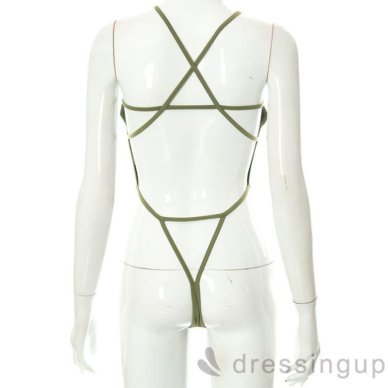 DRE-Women Halter Bodysuit,Solid Color Backless Bandage Leotard Romper