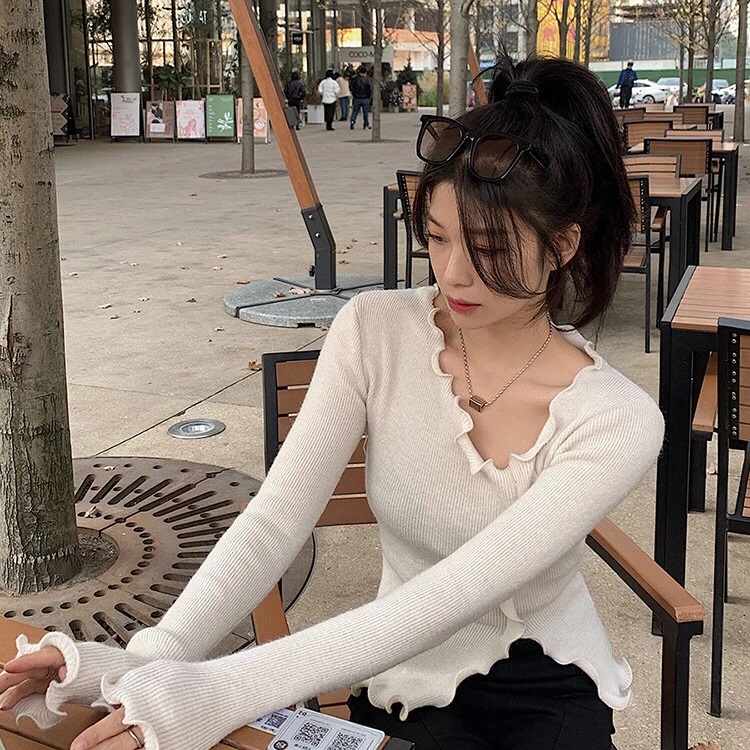 Áo Len Tay Dài Dáng Ôm Thiết Kế Mới Thời Trang Mùa Thu Theo Phong Cách Hàn Quốc Cho Nữ