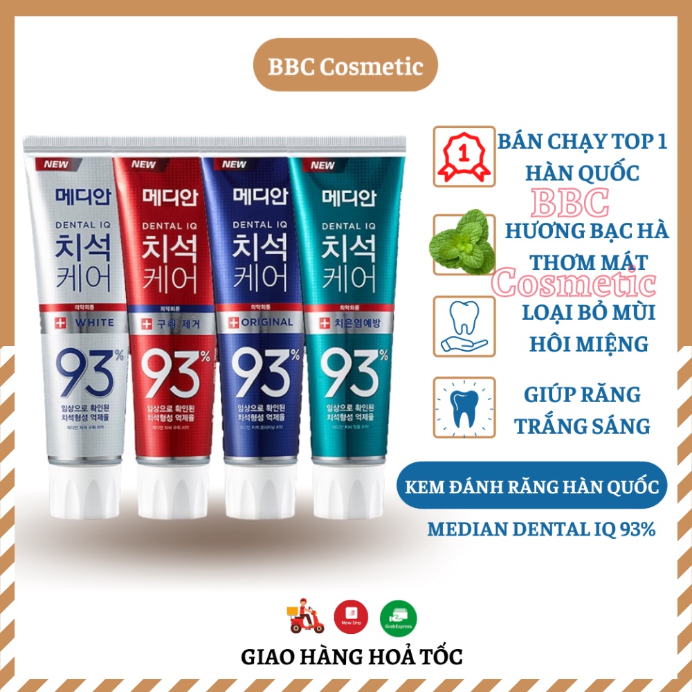 Kem đánh răng Hàn Quốc MEDIAN DENTAL IQ 93% 120G trắng răng hơi thở thơm mát loại bỏ mùi hôi BBC Cosmetic