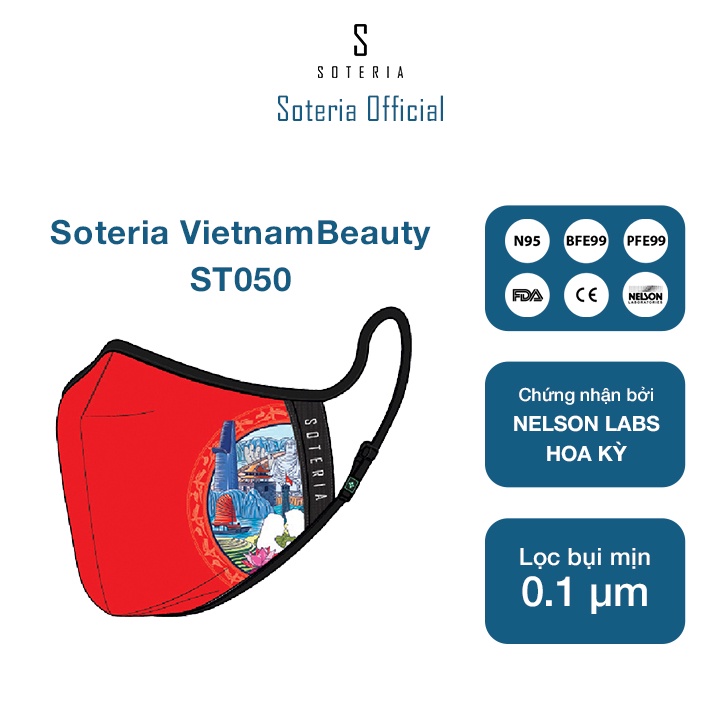 Khẩu trang tiêu chuẩn Quốc Tế SOTERIA VietnamBeauty ST050 - Bộ lọc N95 BFE PFE 99 lọc đến 99% bụi mịn 0.1 micro- Size S,