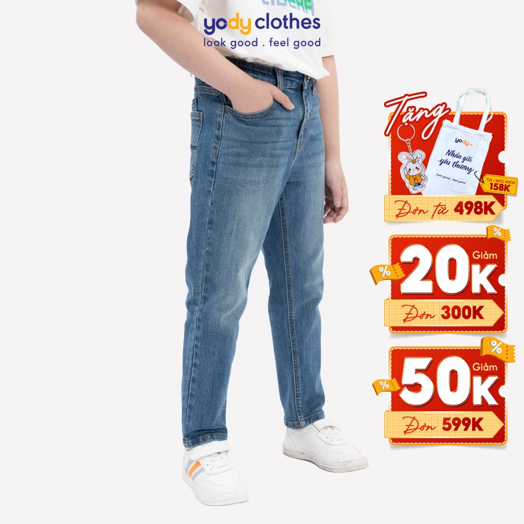 Quần jeans trẻ em YODY thêu chữ Z ở túi sau chất cotton co giãn cực tốt QJK5009