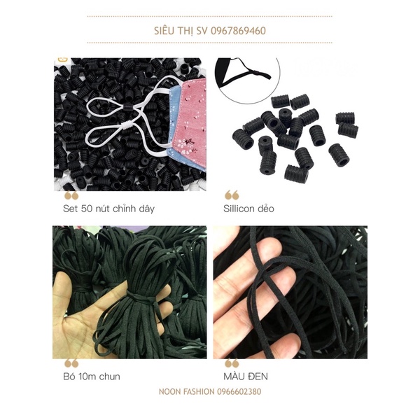 10m Chun may khẩu trang - 50 nút điều chỉnh dây đeo MÀU ĐEN [Noon Fashion]