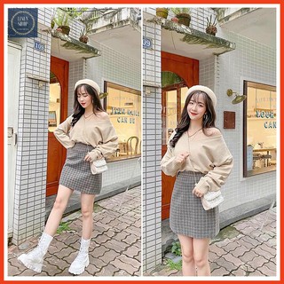 Set Áo Chân Váy Kẻ Thu Đông