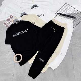 bộ nữ áo thun tay lỡ quần jogger chun gấu ESSENTIALS