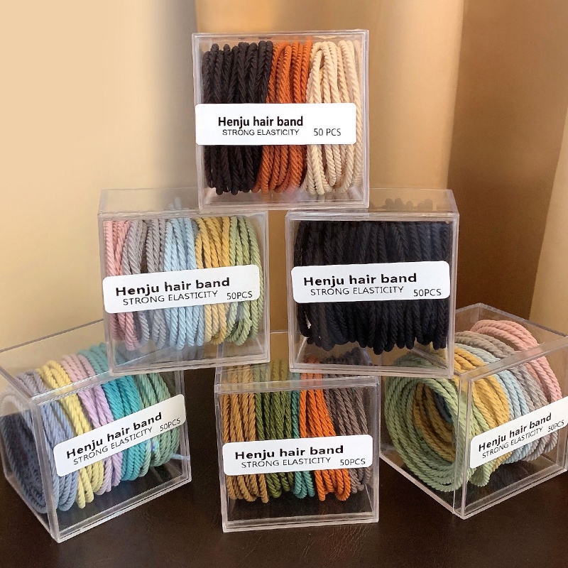 Dây Buộc Tóc Cao Su Co Giãn Màu Đen Đơn Giản Dành Cho Nữ