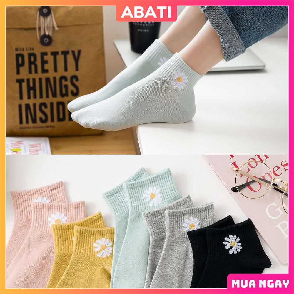 Tất nữ hoa cúc vintage xuất nhật cotton thoáng mát khử mùi kháng khuẩn thương hiệu ABATI