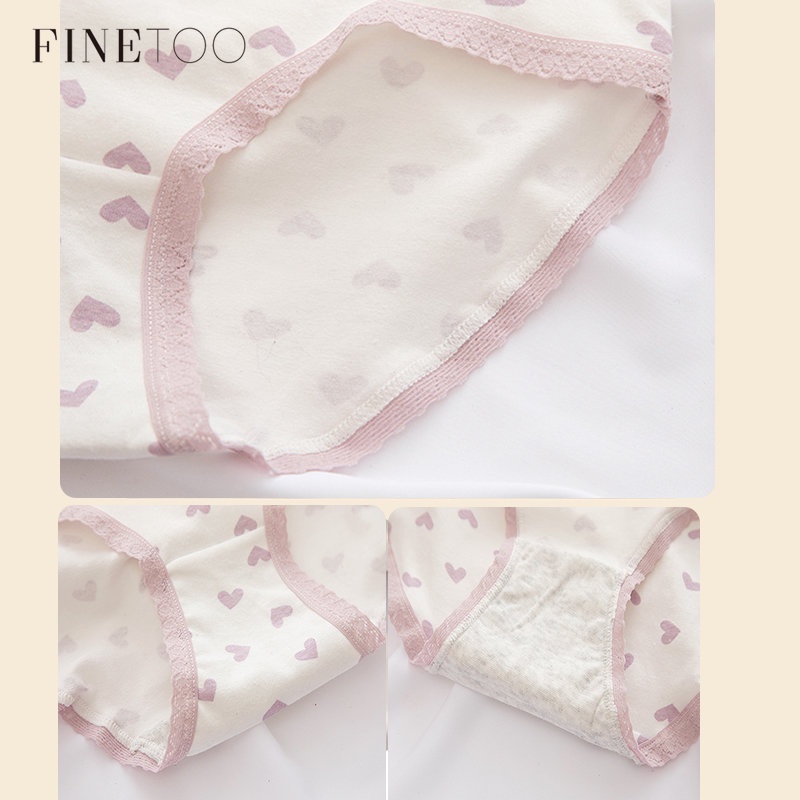 FINETOO Quần Lót Cotton Họa Tiết Trái Tim Dễ Thương Cho Nữ