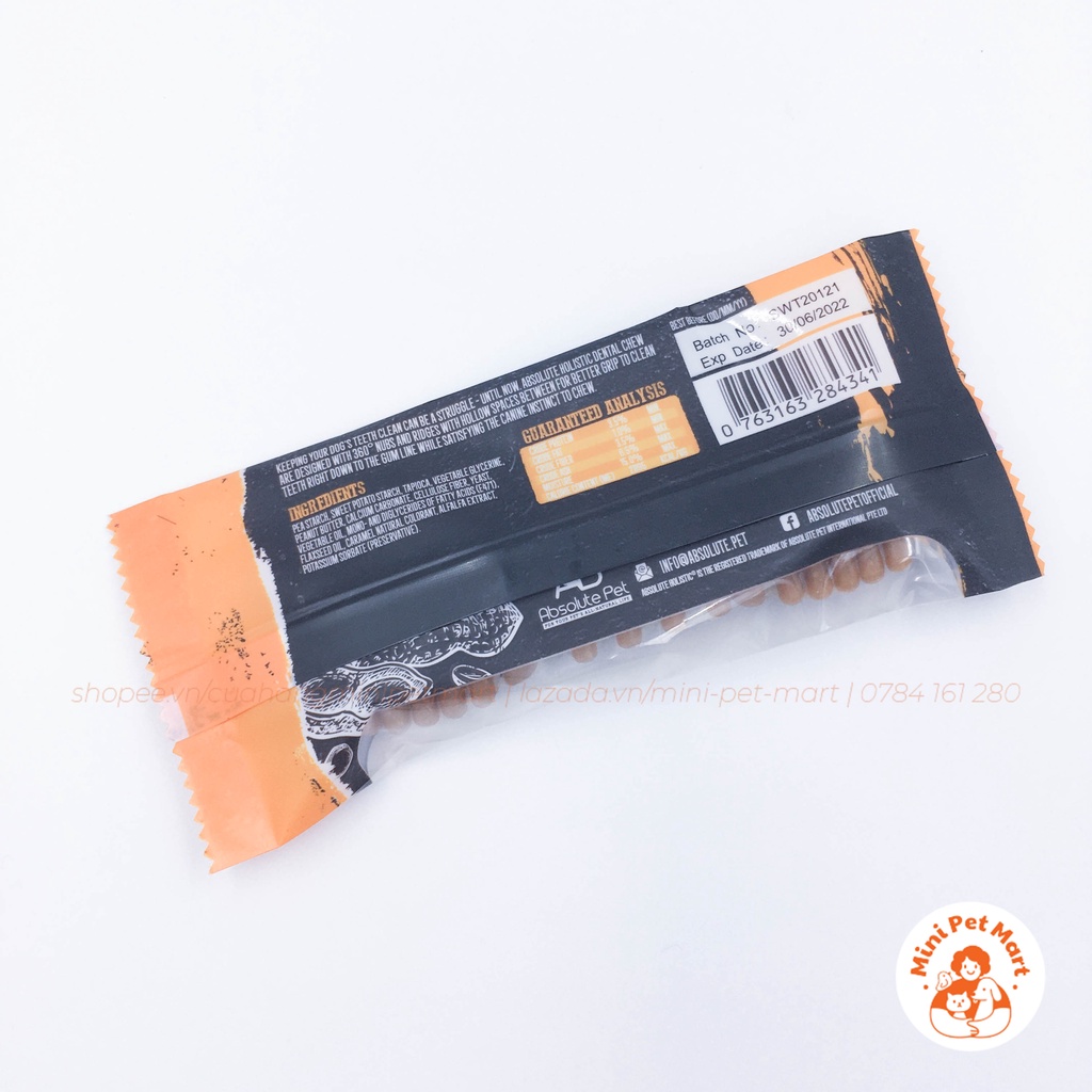 Xương gặm sạch răng, thơm miệng cho chó hình bàn chải ABSOLUTE HOLISTIC DENTAL CHEW  - Vị bơ đậu phộng