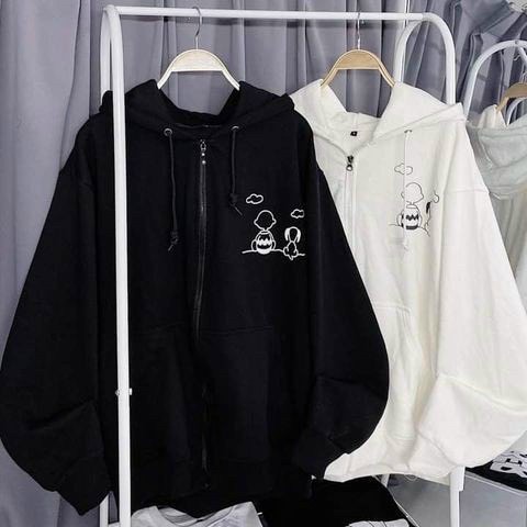 Áo Khoác Hoodie Form Rộng Nam Nữ Chất Nỉ Thun Dây Kéo Snoopy Phong Cách Thời Trang