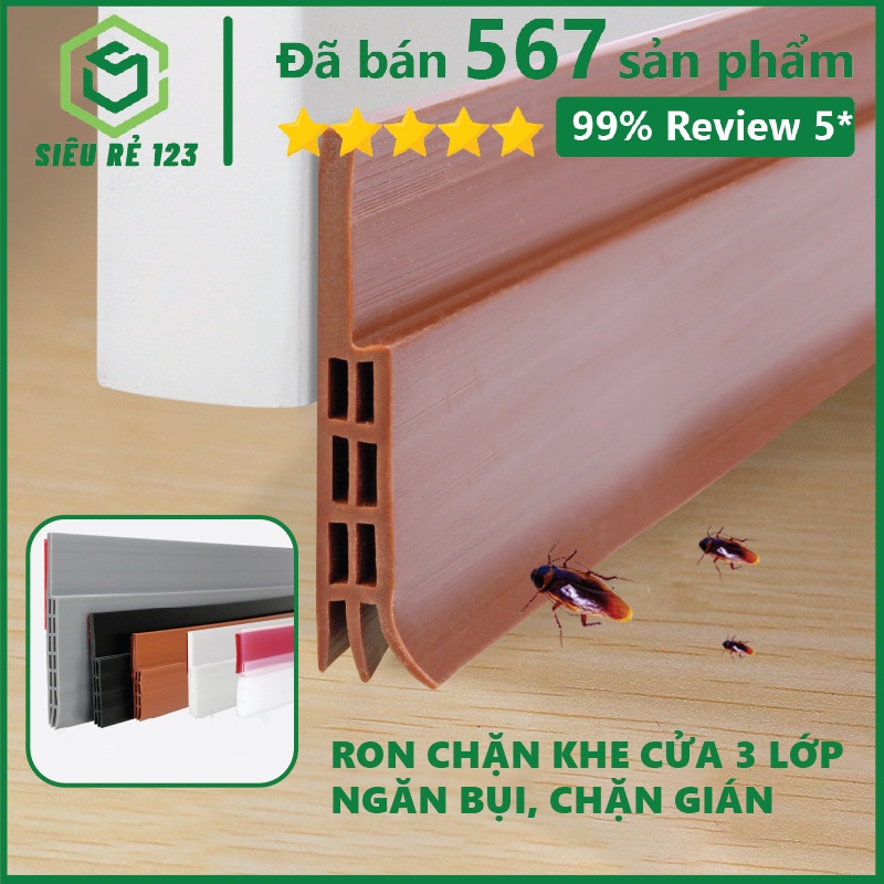 Cuộn 1 Mét Thanh Ron Dán Chân Cửa Dày 5MM Cực Dính, Miếng Chặn Khe Cửa Chống Côn Trùng, Khói Bụi, Tiếng Ồn, Hơi Máy Lạnh