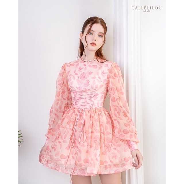 Caleelilou - Đầm tơ hoa mini Phoebee kèm dây buộc tóc