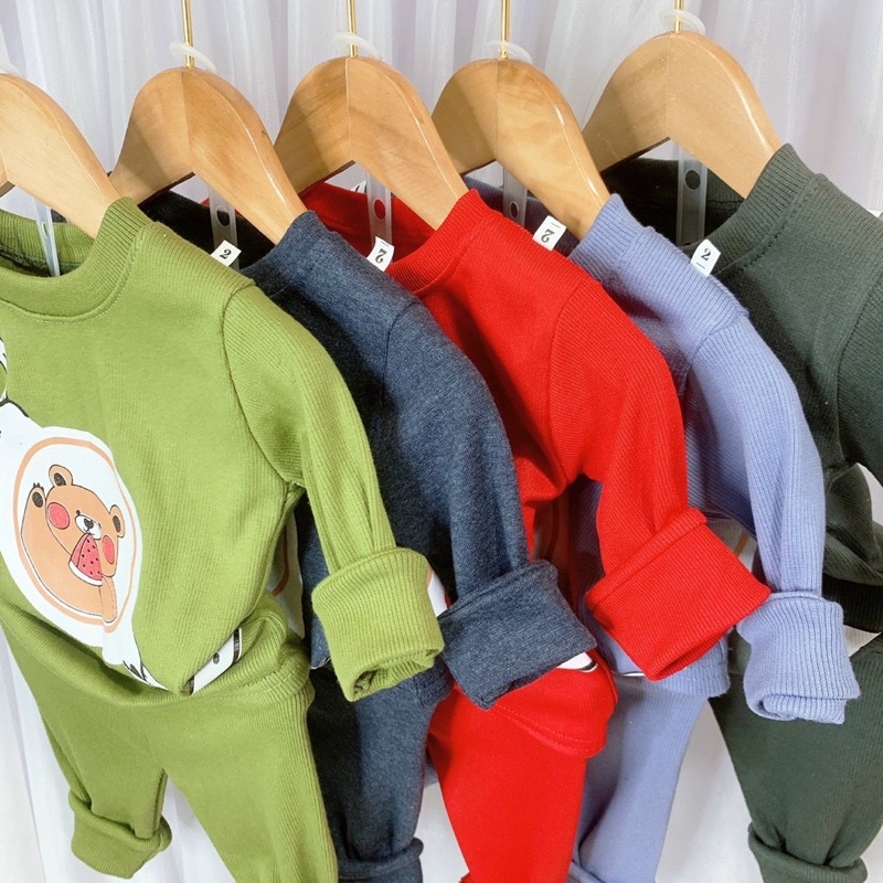 Bộ Thu Đông cho bé trai in túi gấu 8-18kg, chất len tăm dày dặn siêu hot 2022