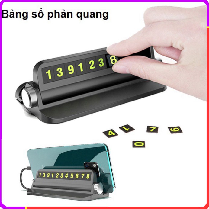 Sản Phẩm Bảng số kiêm giá đỡ điện thoại trên taplo ô tô, xe hơi số phản quang BSDT-Z1