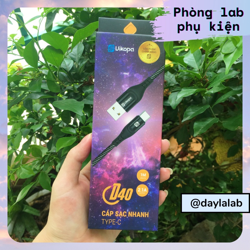 Dây Cáp Sạc Nhanh Type C D40 VIKOPA có ĐÈN BÁO SẠC, dài 1M Bọc Vải Dù Chất Lượng Cao Hàng chính hãng