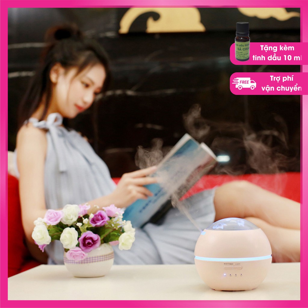 Máy khuếch tán tinh dầu hình ánh sao, dung tích 150 ml, đèn led 7 màu, tặng kèm chai tinh dầu sả chanh nguyên chất 10ml