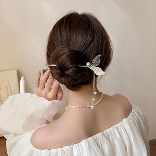 Trâm cài tóc đuôi cá đính đá & ngọc trai kiểu cổ điển 1 cái