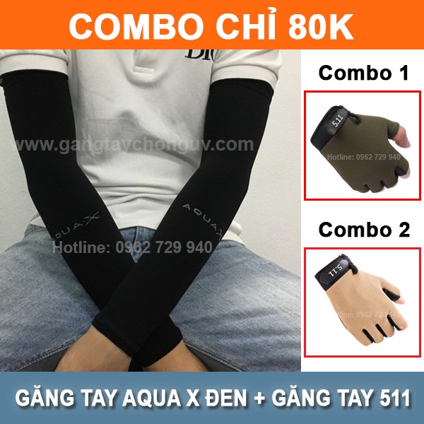 Combo găng tay chống nắng Aqua X đen + găng tay đi xe máy 511