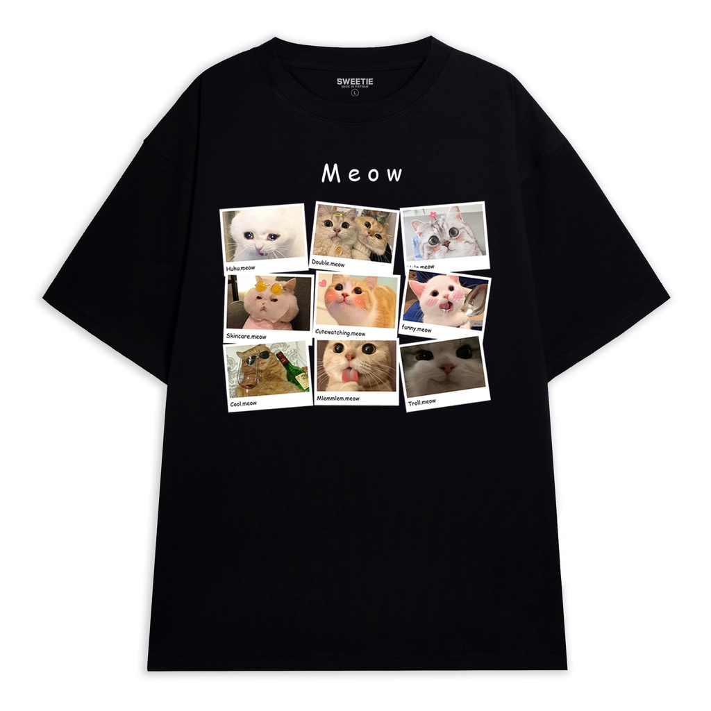 Áo thun Meow Cutee form Unisex nam nữ Cotton oversize form rộng