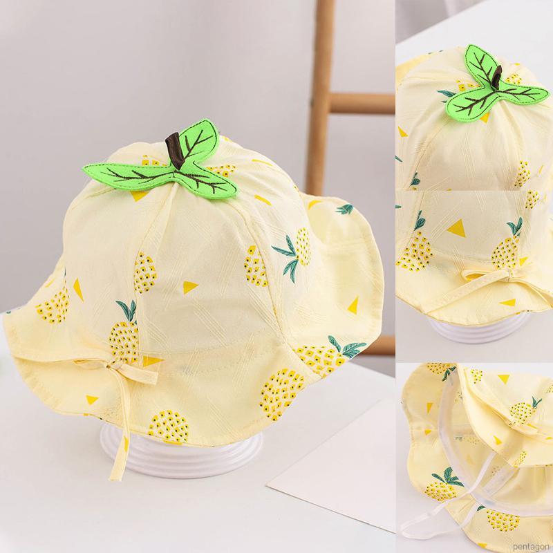 Nón in họa tiết quả dứa thoáng khí đính nơ đáng yêu cho bé