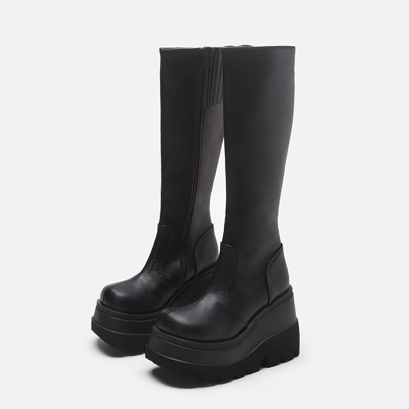 (SẴN MỘT SỐ SIZE - HÀNG ORDER) Bốt đùi khóa cạnh đế cao 10cm phong cách Gothic - Slay gothic platform boots zip