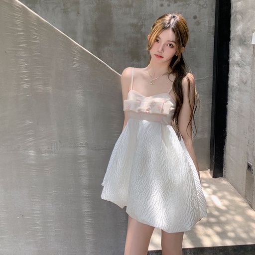Đầm Hai Dây Dáng Chữ A Cổ Thắt Nơ Phong Cách Pháp Ngọt Ngào Thời Trang Mùa Hè Mới Dành Cho Nữ