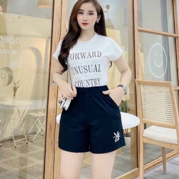 Quần short đũi_quần sooc đùi đũi thêu hoa cạp chun siêu Hot_556 mầu trắng, babydoll ulzzang mềm nội y xanh