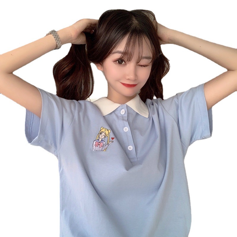 Áo Polo Nam Nữ Form Rộng Chất Thun Mềm Mát Phong Cách In Hình Thủy Thủ Mặt Trăng Xinh Xắn Hợp Thời Trang TTQ0347
